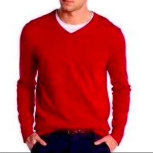 Joe Fresh Bright Red 100% Cotton V Neck Sweater Sz2XL Ribbed on Neck Cuffs &Hems